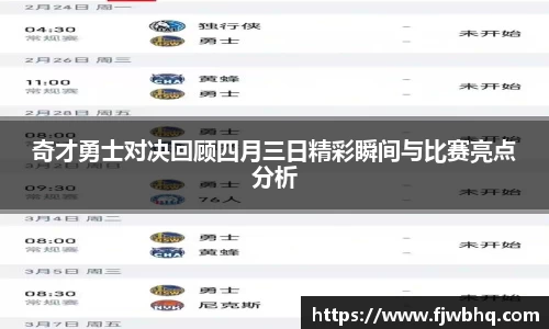 奇才勇士对决回顾四月三日精彩瞬间与比赛亮点分析